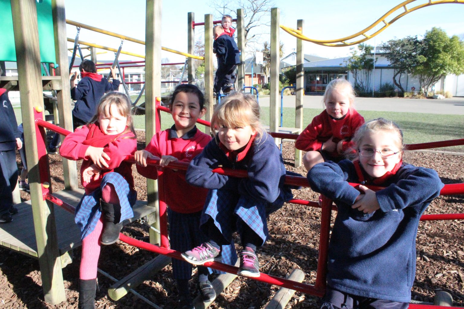 Somerfield Te Kura Wairepo female students on playground bridge